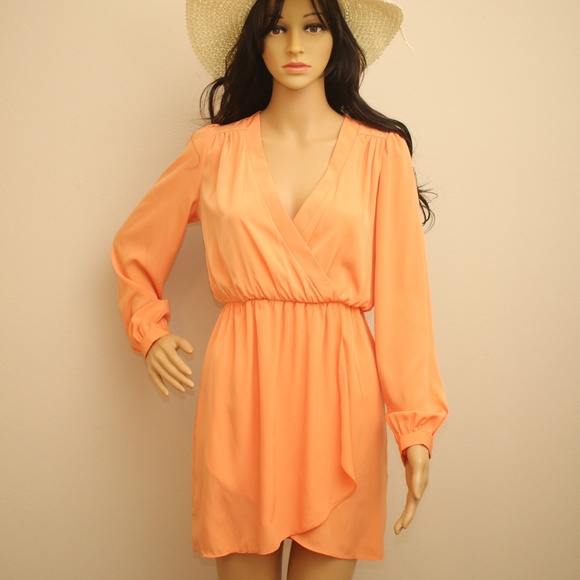 NEW Tobi Pastel Orange Faux Wrap Tunic Dress S - Picture 8 of 8
